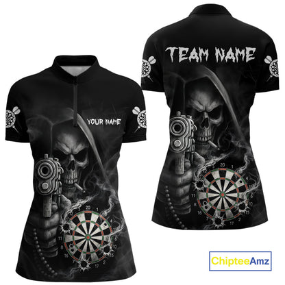 Funny Grim Reaper Smoke Darts Shirt For Women Custom Darts Jersey Team Polo & 1/4 Zip TDM5758
