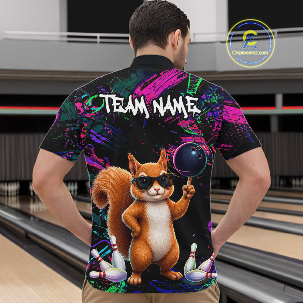 Personalized Funny Squirrel Graffiti Bowling Jersey For Men, Bowling Team Shirts Polo & 1/4 Zip TDM6555