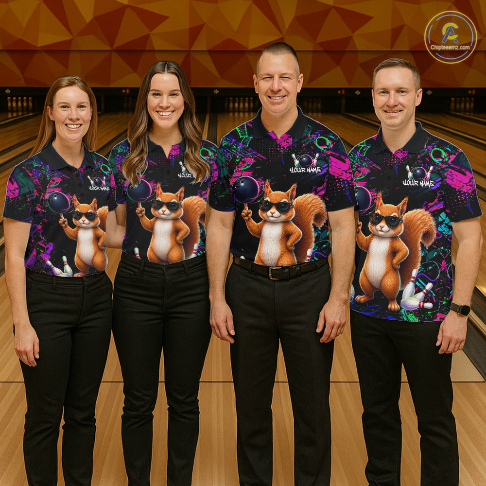 Personalized Funny Squirrel Graffiti Bowling Jersey For Women, Bowling Team Shirts Polo & 1/4 Zip TDM6555