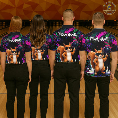 Personalized Funny Squirrel Graffiti Bowling Jersey For Women, Bowling Team Shirts Polo & 1/4 Zip TDM6555