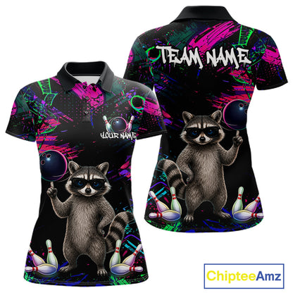 Personalized Funny Raccoon Graffiti Bowling Jersey For Women, Bowling Team Shirts Polo & 1/4 Zip TDM6557