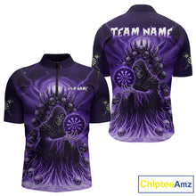 Load image into Gallery viewer, Personalized Purple Grim Reaper Darts Jersey For Men Custom Skull Darts Team Polo &amp; Quarter Zip  TDM5059