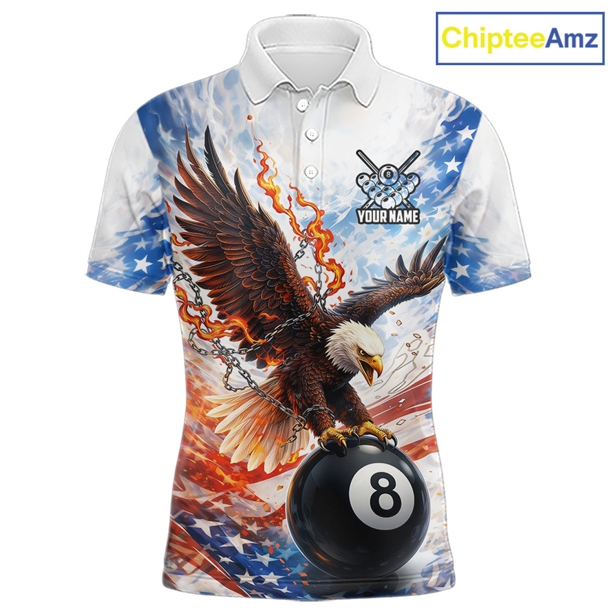 American Flag Eagle 8 Ball Billiard Shirt For Men Custom Patriotic Pool Team Jersey Polo & 1/4 Zip TDM6156