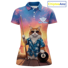 Load image into Gallery viewer, Personalized Funny Cat Sunset Billiard Shirt For Women Custom 8 Ball Pool Team Jersey Polo &amp; 1/4 Zip TDM6414