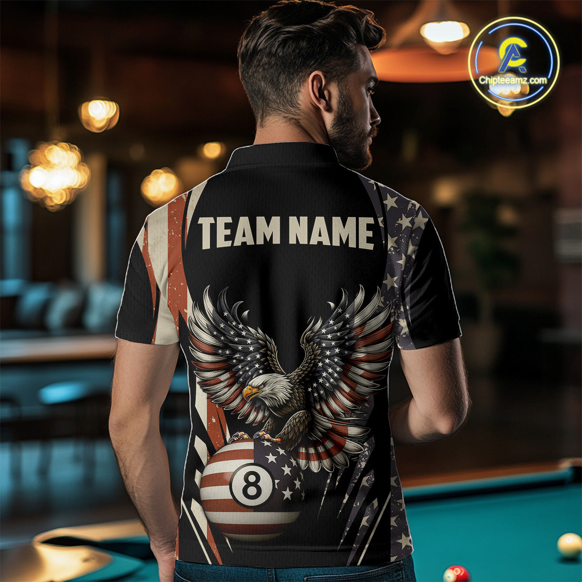Personalized Vintage American Flag Eagle Billiard Shirt For Men, Patriotic 8 Ball Pool Team Jersey TDM5313