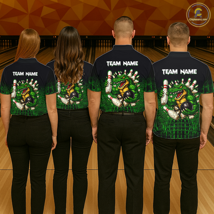 Black And Green Funny Alligator Bowling Shirt For Women Custom Bowling Jersey Team Polo & 1/4 Zip TDM5818