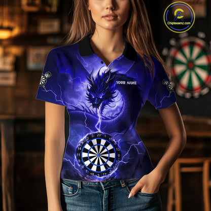 Blue Dartboard Lightning Dragon Womens Darts Shirt Custom Darts Jersey Team Polo & 1/4 Zip TDM5117