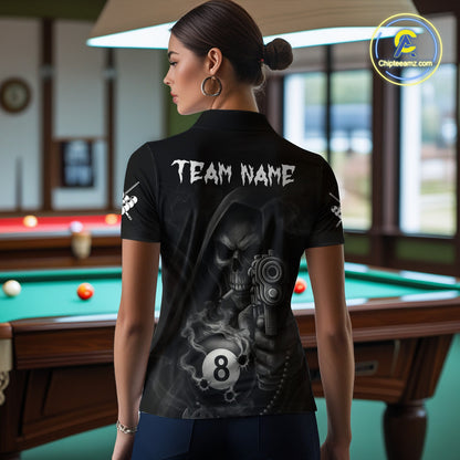 Funny Grim Reaper 8 Ball Smoke Billiard Shirt For Women Custom Pool Jersey, Billiard Team Shirt TDM4898