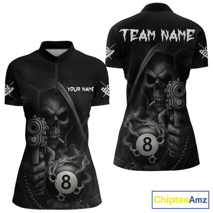 Funny Grim Reaper 8 Ball Smoke Billiard Shirt For Women Custom Pool Jersey, Billiard Team Shirt TDM4898