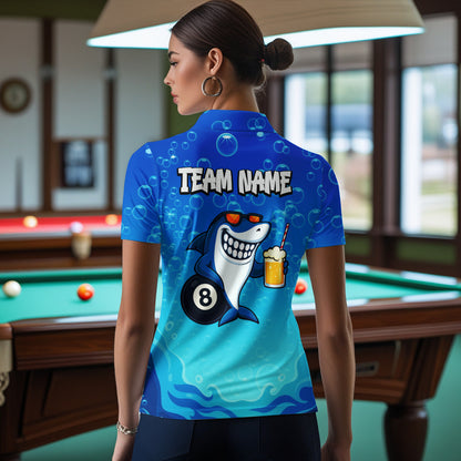 Blue Funny Shark 8 Ball Billiard Shirts For Women Custom Pool Team Shirt, Billiard Polo & 1/4 Zip TDM5134