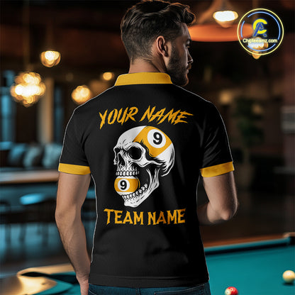 Personalized 9 Ball Skull Argyle Pattern Men's Billiard Shirts, 9 Ball Team Shirts Billiard Jersey TDM5137