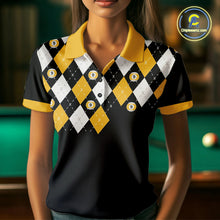 Load image into Gallery viewer, Personalized 9 Ball Skull Argyle Pattern Women's Billiard Shirts, 9 Ball Team Shirts Billiard Jersey TDM5137