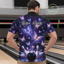 Load image into Gallery viewer, Custom Purple Butterfly Bowling Shirt For Men, Glowing Bowling Team Jersey Polo &amp; 1/4 Zip TDM6225