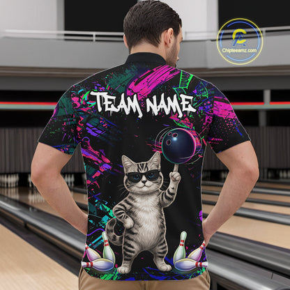 Personalized Funny Cat Graffiti Bowling Shirt For Men Custom Bowling Jersey Team Polo & 1/4 Zip TDM6456