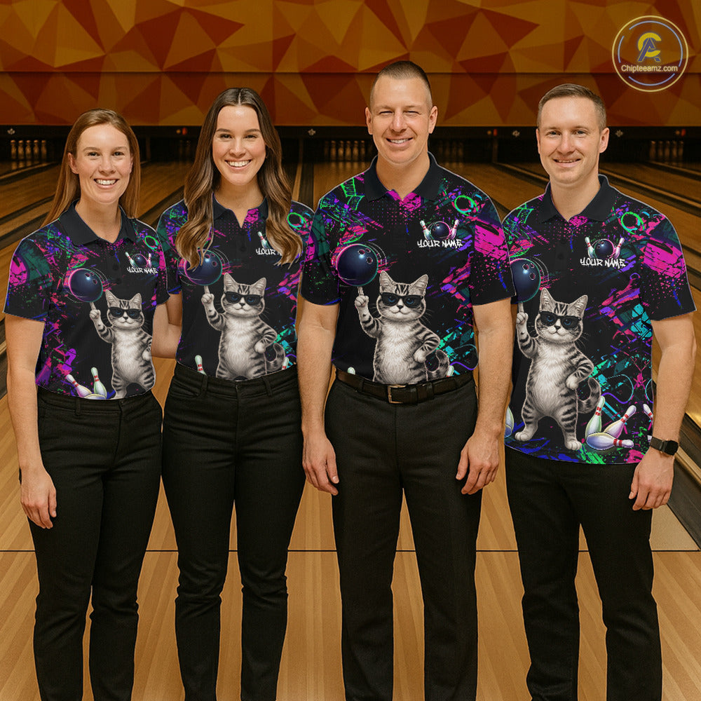 Personalized Funny Cat Graffiti Bowling Shirt For Women Custom Bowling Jersey Team Polo & 1/4 Zip TDM6456