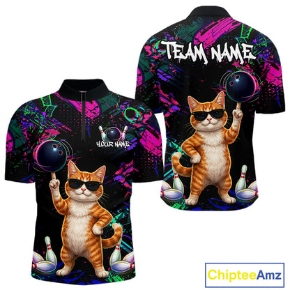 Personalized Funny Cat Graffiti Bowling Jersey For Men Custom Bowling Team Shirts Polo & 1/4 Zip TDM6457
