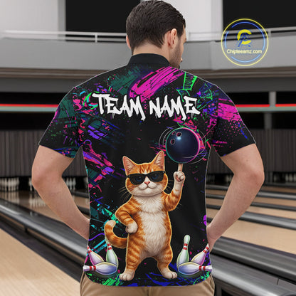 Personalized Funny Cat Graffiti Bowling Jersey For Men Custom Bowling Team Shirts Polo & 1/4 Zip TDM6457