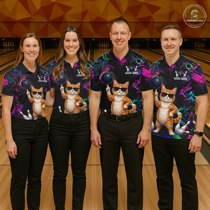 Personalized Funny Cat Graffiti Bowling Jersey For Women Custom Bowling Team Shirts Polo & 1/4 Zip TDM6457