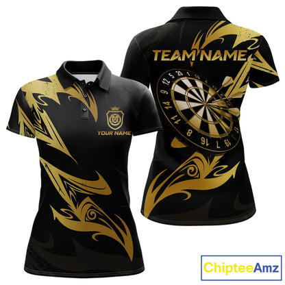 Black And Gold Dartboard Tribal Darts Polo & 1/4 Zip Custom Darts Shirt For Women, Darts Team Jersey TDM5366