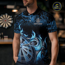 Load image into Gallery viewer, Black And Blue Dartboard Tribal Flame Darts Polo &amp; 1/4 Zip For Men Custom Darts Team Jersey TDM6013