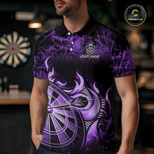 Load image into Gallery viewer, Black And Purple Dartboard Tribal Flame Darts Polo &amp; 1/4 Zip For Men Custom Darts Team Jersey TDM6014