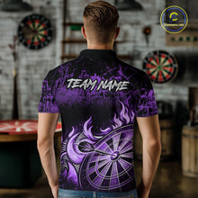 Load image into Gallery viewer, Black And Purple Dartboard Tribal Flame Darts Polo &amp; 1/4 Zip For Men Custom Darts Team Jersey TDM6014