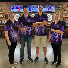 Load image into Gallery viewer, Black And Purple Dartboard Tribal Flame Darts Polo &amp; 1/4 Zip For Men Custom Darts Team Jersey TDM6014