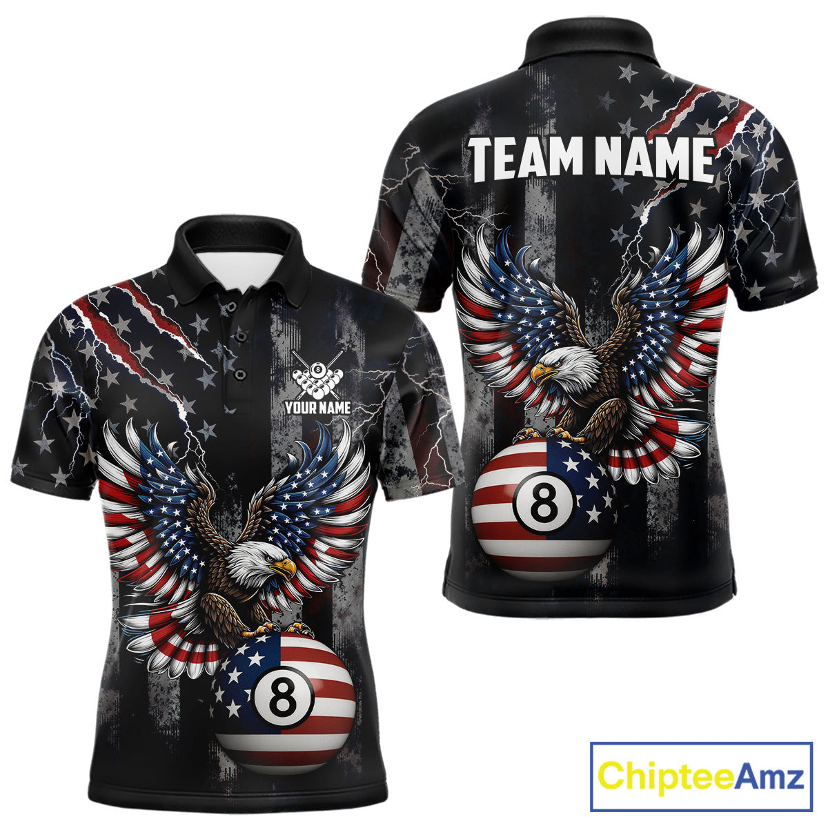 Grunge American Flag Eagle Patriotic Billiard Shirt For Men Custom 8 Ball Pool Team Jersey TDM5379