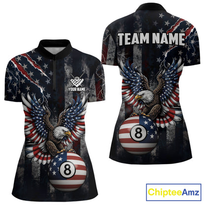 Grunge American Flag Eagle Patriotic Billiard Shirt For Women Custom 8 Ball Pool Team Jersey TDM5379