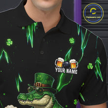 Load image into Gallery viewer, Custom Green St Patricks Alligator Bowling Shirt For Men, Lucky Bowling Team Jersey Polo &amp; 1/4 Zip TDM6266
