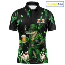 Load image into Gallery viewer, Custom Green St Patricks Alligator Bowling Shirt For Men, Lucky Bowling Team Jersey Polo &amp; 1/4 Zip TDM6266
