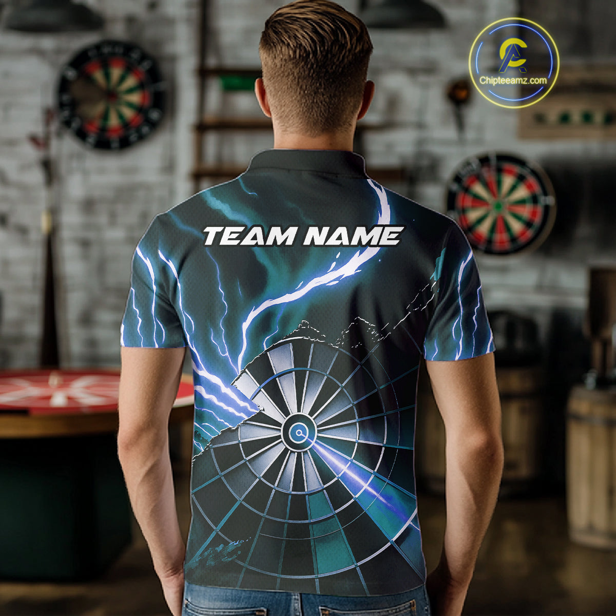 Personalized Blue Lightning Mens Dart Shirts Custom Glowing Darts Team Jersey Polo & 1/4 Zip TDM5161
