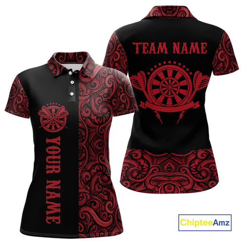 Black And Red Custom Tribal Darts Shirt For Women, Personalized Darts Jersey Team Polo & Quarter Zip TDM5391