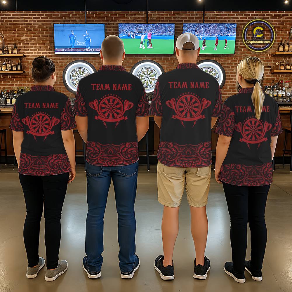 Black And Red Custom Tribal Darts Shirt For Women, Personalized Darts Jersey Team Polo & Quarter Zip TDM5391