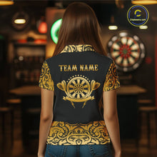 Load image into Gallery viewer, Black And Gold Custom Tribal Darts Shirt For Women, Personalized Darts Jersey Team Polo &amp; Quarter Zip TDM5392