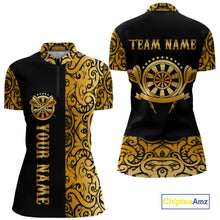 Load image into Gallery viewer, Black And Gold Custom Tribal Darts Shirt For Women, Personalized Darts Jersey Team Polo &amp; Quarter Zip TDM5392