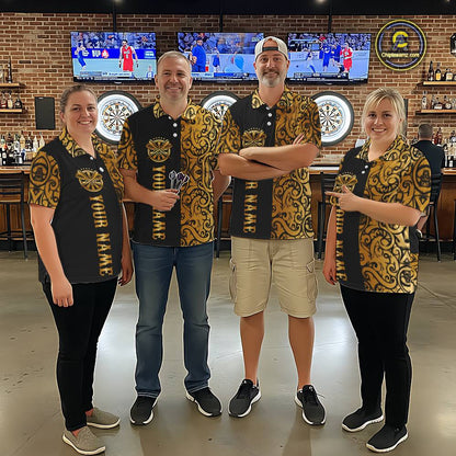 Black And Gold Custom Tribal Darts Shirt For Women, Personalized Darts Jersey Team Polo & Quarter Zip TDM5392