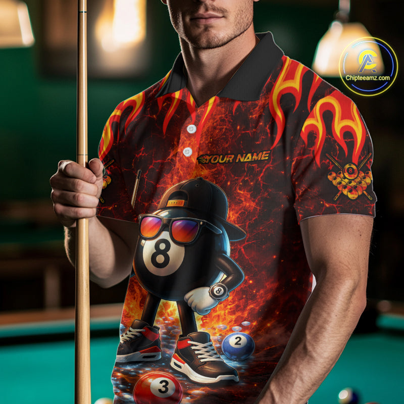 Funny 8 Ball Pool Flaming Billiard Shirt For Men Custom Billiard Team Jersey Polo & 1/4 Zip TDM5900