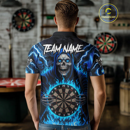 Blue Grim Reaper Thunder Lightning Mens Dart Shirts Custom Flame Dart Jerseys Team Polo & 1/4 Zip TDM5174