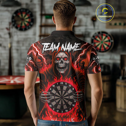Red Grim Reaper Thunder Lightning Mens Dart Shirts Custom Flame Dart Jerseys Team Polo & 1/4 Zip TDM5175