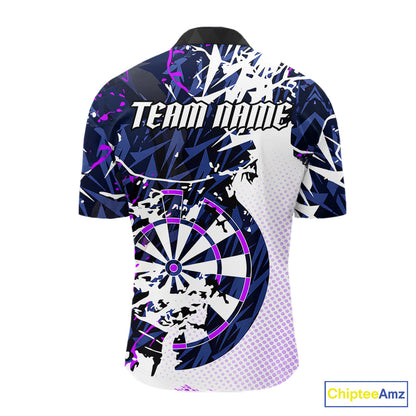 Personalized Paint Splash Darts Shirt For Men Custom Darts Jersey Team Polo & 1/4 Zip |Purple TDM6064