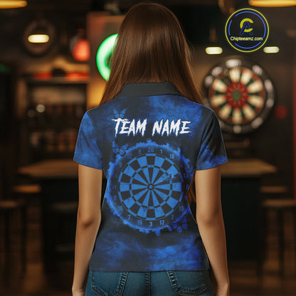 Black And Blue Grunge Skull Butterflies Darts Shirt For Women Custom Dart Jersey Team Polo & 1/4 Zip TDM4993