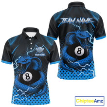 Load image into Gallery viewer, Personalized Blue 8 Ball Lightning Cobra Snake Men's Billiards Shirts Custom Pool Team Jerseys TDM5198