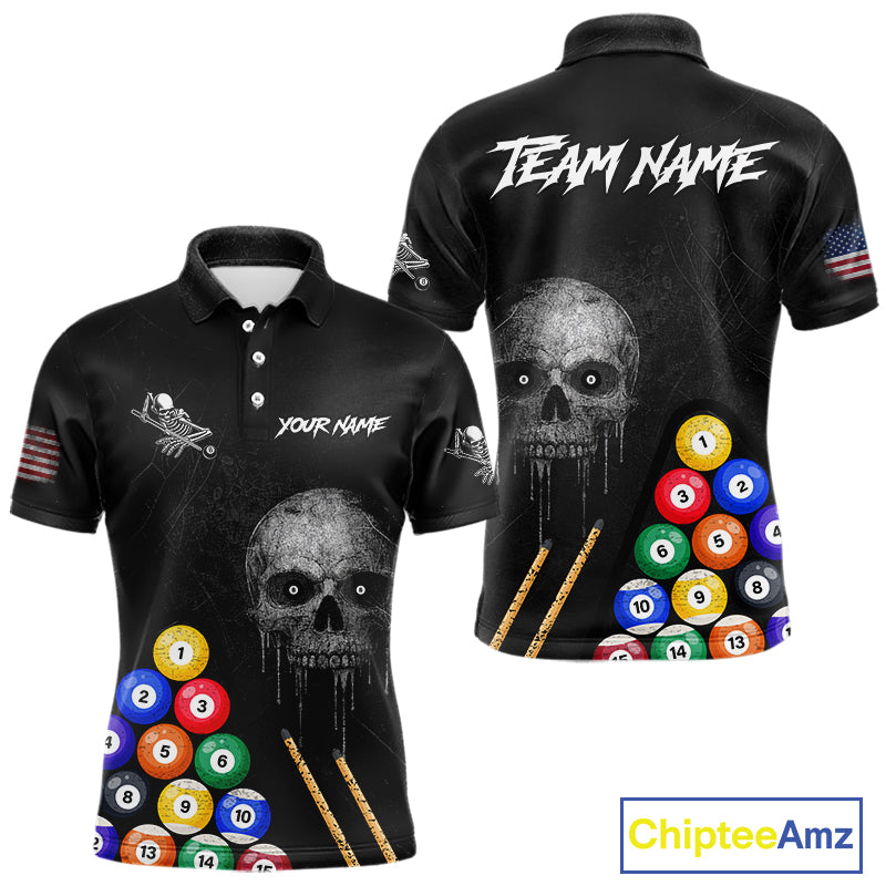 Personalized Grunge Skull Billiard Shirt For Men Custom Pool Team Jersey Polo & 1/4 Zip TDM5920