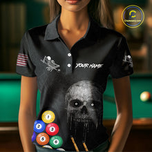 Load image into Gallery viewer, Personalized Grunge Skull Billiard Shirt For Women Custom Pool Team Jersey Polo &amp; 1/4 Zip TDM5920