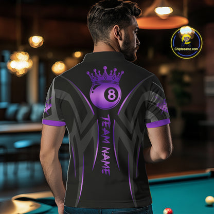 Black And Purple 8 Ball Crown Tribal Billiard Shirt For Men Custom Pool Team Jersey Polo & 1/4 Zip TDM5733