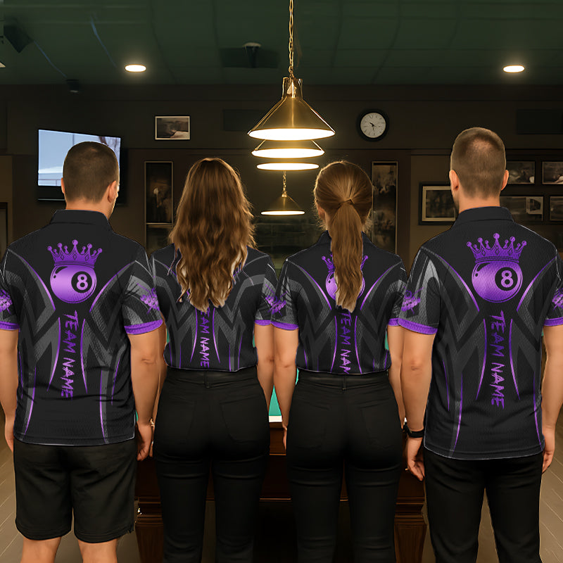 Black And Purple 8 Ball Crown Tribal Billiard Shirt For Women Custom Pool Team Jersey Polo & 1/4 Zip TDM5733