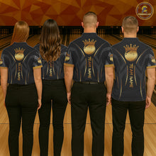 Load image into Gallery viewer, Black And Gold Custom Crown Tribal Bowling Shirt For Men, Bowling Team Jersey Polo &amp; 1/4 Zip TDM6086
