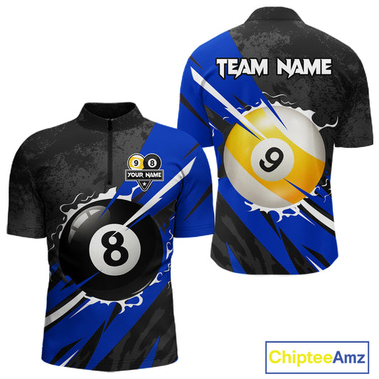 Black And Blue 8 Ball & 9 Ball Billiard Shirt For Men Custom Pool Jersey, Billiard Team Shirts TDM5020