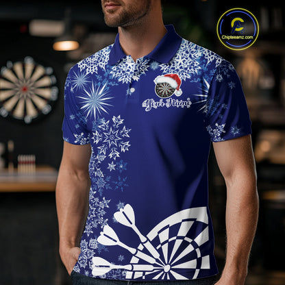 Blue Christmas Snowflake Pattern Darts Shirt For Men Custom Dart Jersey, Xmas Darts Gifts TDM5224